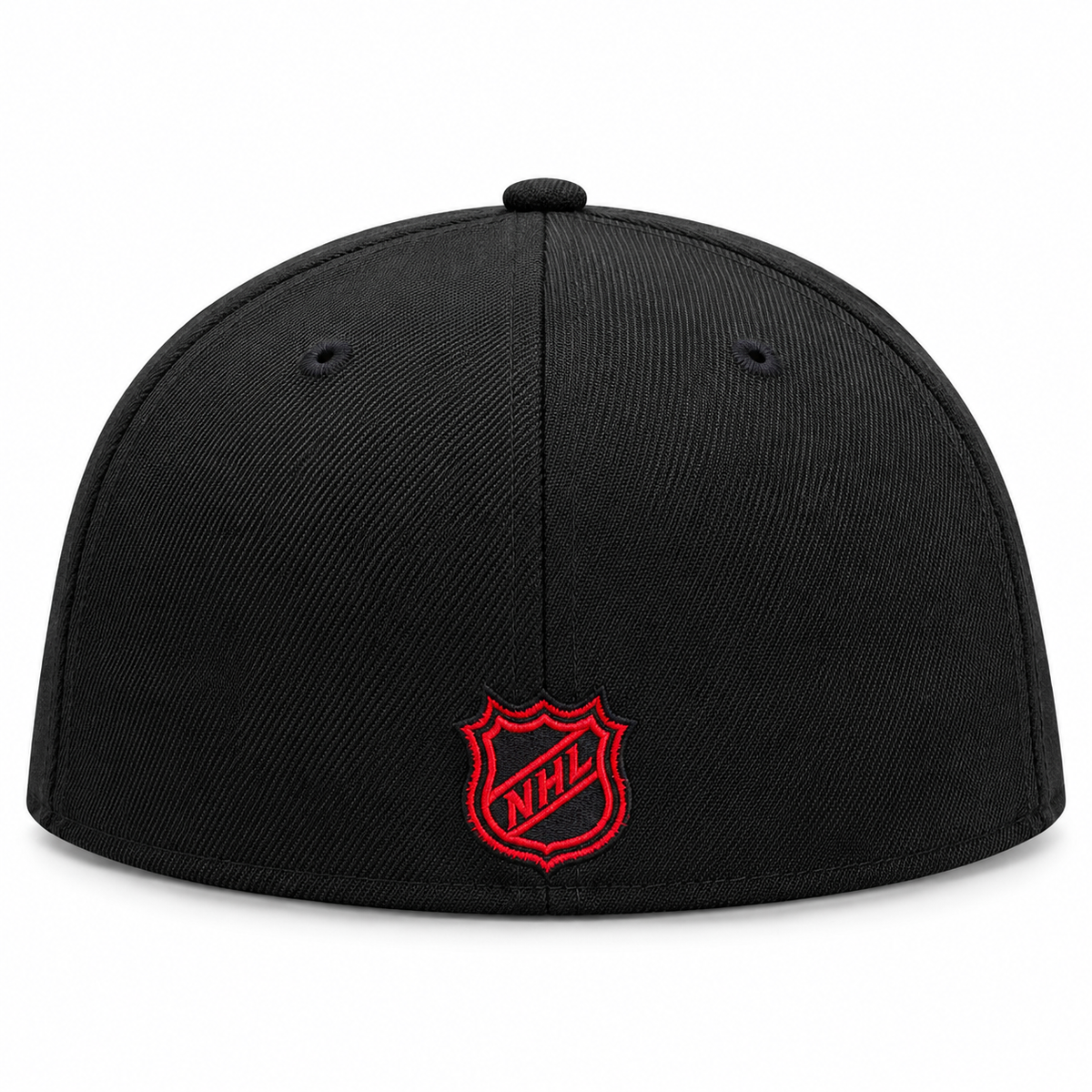 Vista de la gorra fitted New Era 59FIFTY Buffalo Sabres negra con visera plana parte trasera
