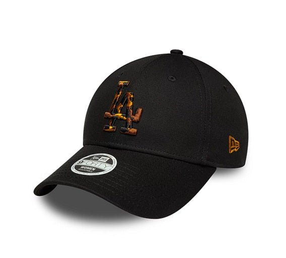 Gorra New Era Mujer Los Angeles Dodgers Negra con LA marrón