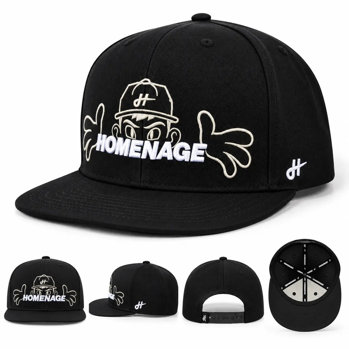 Gorra Homenage negra con bordado HOMENAGE y visera plana