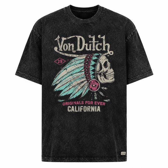 Camiseta - Von Dutch T-Shirt Algodón The Indian Negro Desgastado