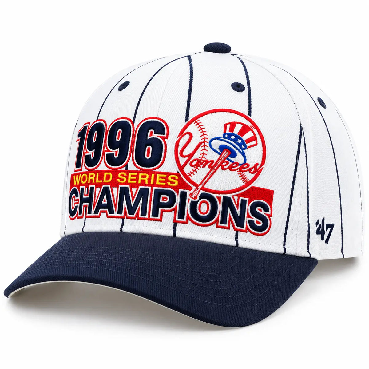 Gorra blanca ’47 HITCH de los New York Yankees con bordado conmemorativo de 1996.