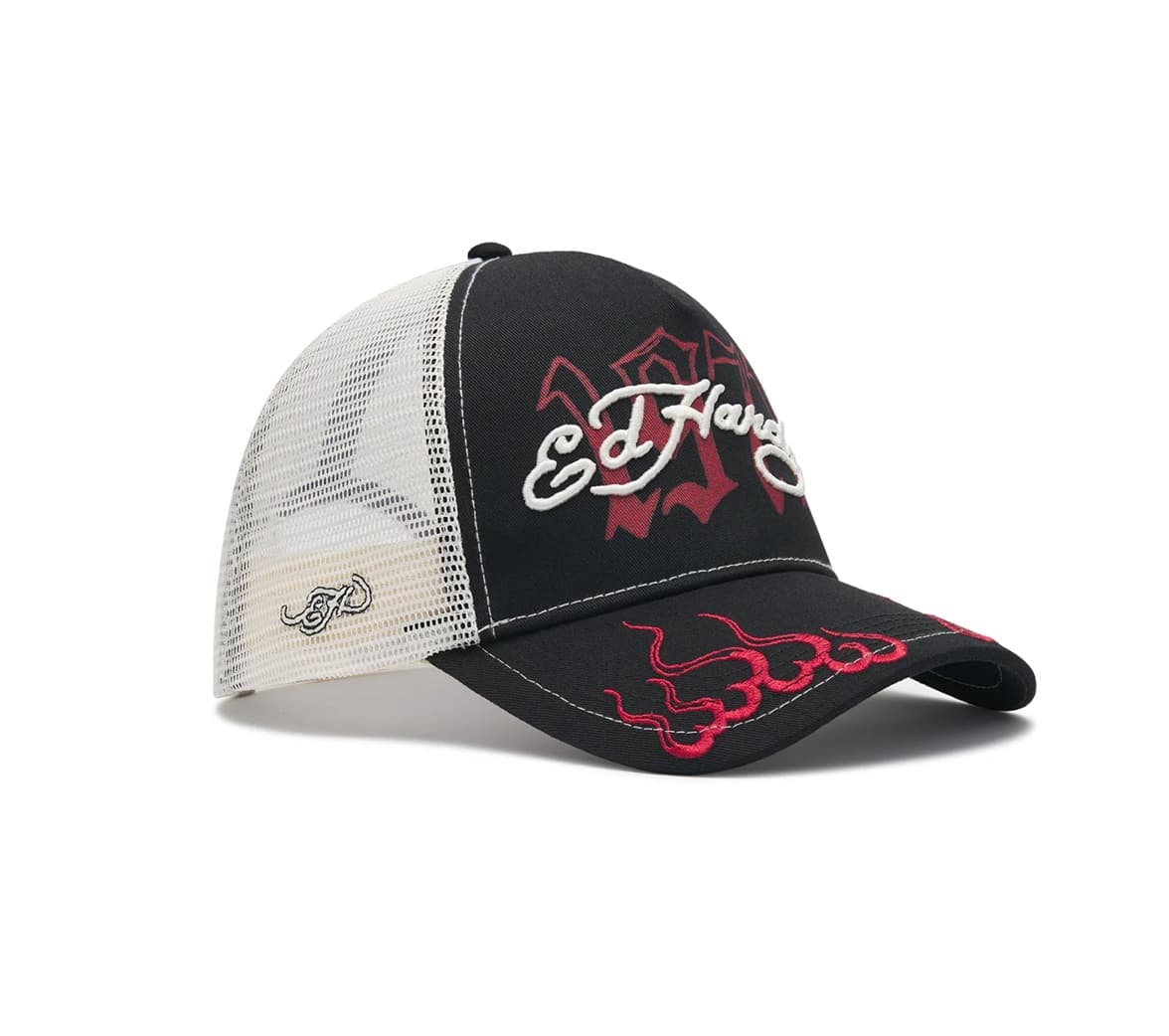 Gorra Ed Hardy Trucker Negra y Blanca con Bordados Rojos - Mundo Gorras - Gorras Trucker 2