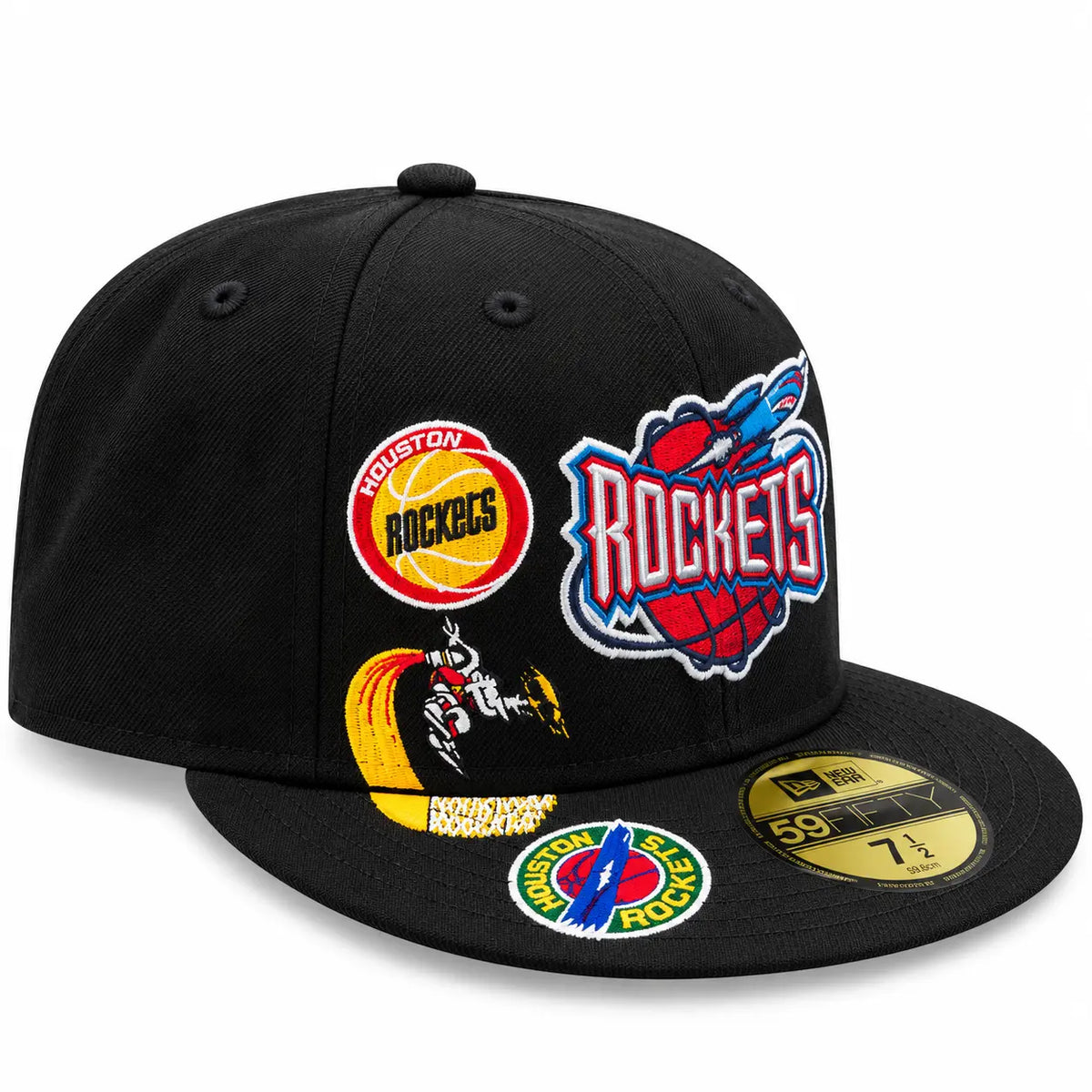 Gorra New Era 59FIFTY Houston Rockets negra Multipatch HWC lateral izquierdo