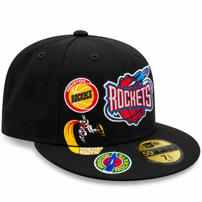 Gorra New Era 59FIFTY Houston Rockets negra Multipatch HWC lateral izquierdo