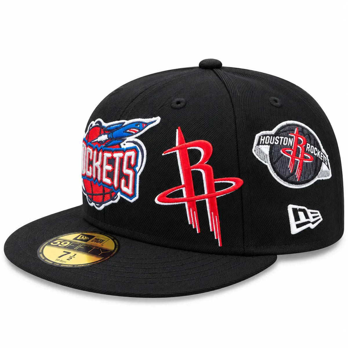 Gorra New Era 59FIFTY Houston Rockets negra Multipatch HWC de lateral