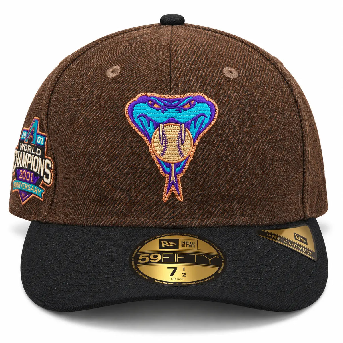 Gorra New Era 59FIFTY Arizona Diamondbacks marrón y negra vista frontal on visera pre-curved
