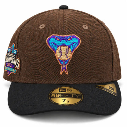 Gorra New Era 59FIFTY Arizona Diamondbacks marrón y negra vista frontal on visera pre-curved