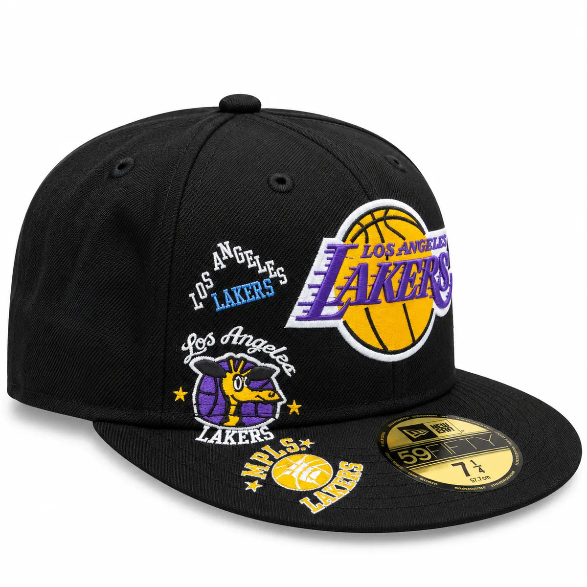 Gorra New Era 59FIFTY Los Angeles Lakers negra Multipatch HWC vista lateral ixquierdo