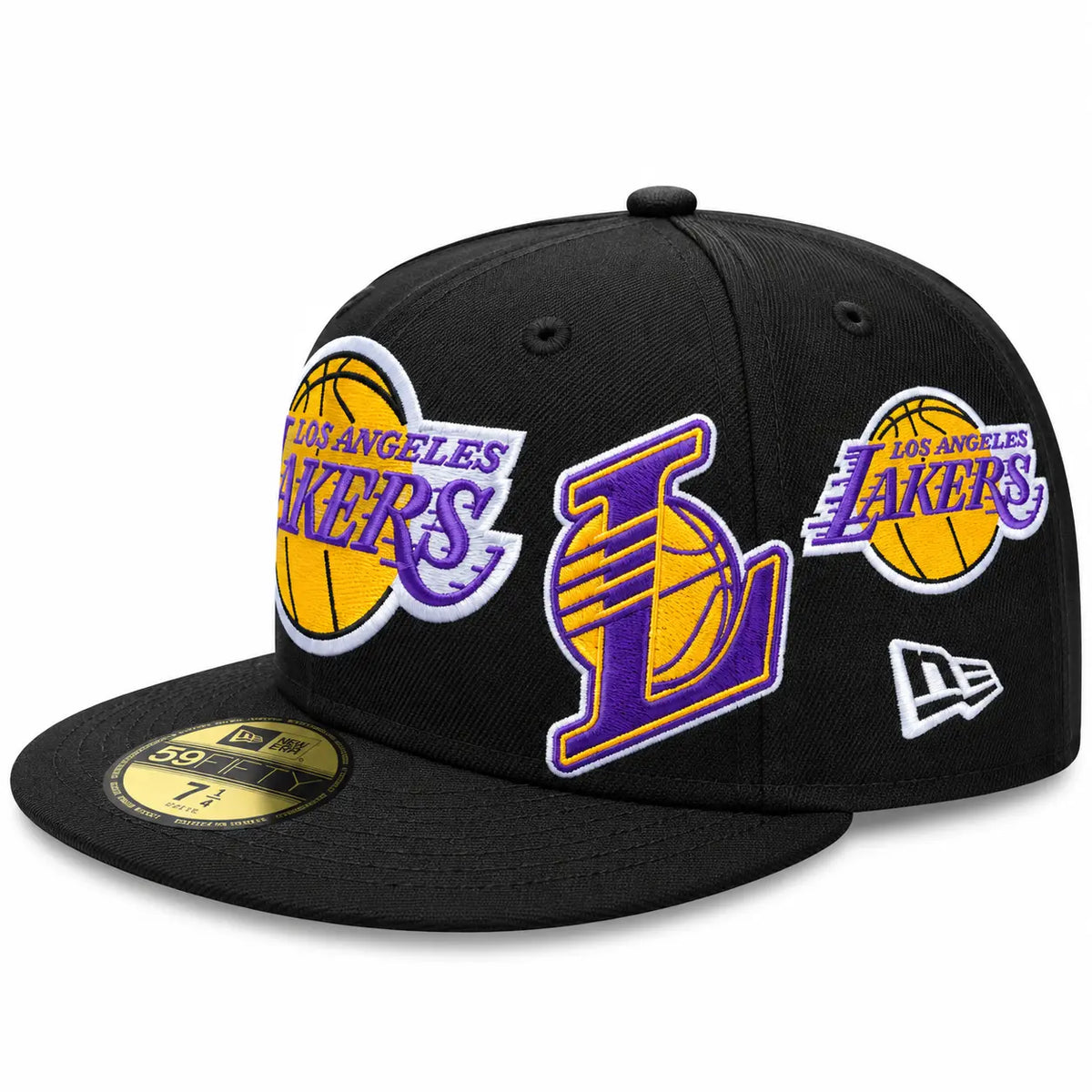 Gorra New Era 59FIFTY Los Angeles Lakers negra Multipatch HWC vista lateral derecho