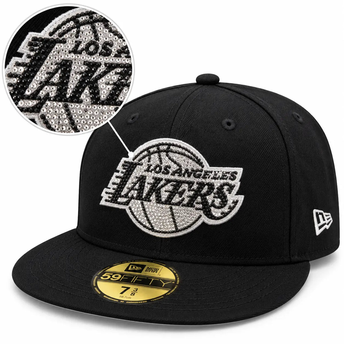 Gorra New Era 59FIFTY Los Angeles Lakers negra con logotipo Rhinestone frontal