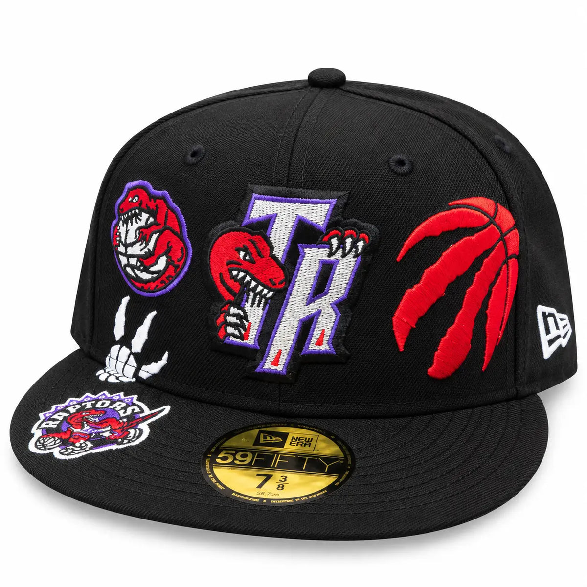 Gorra New Era 59FIFTY Toronto Raptors negra Multipatch HWC vista frontal