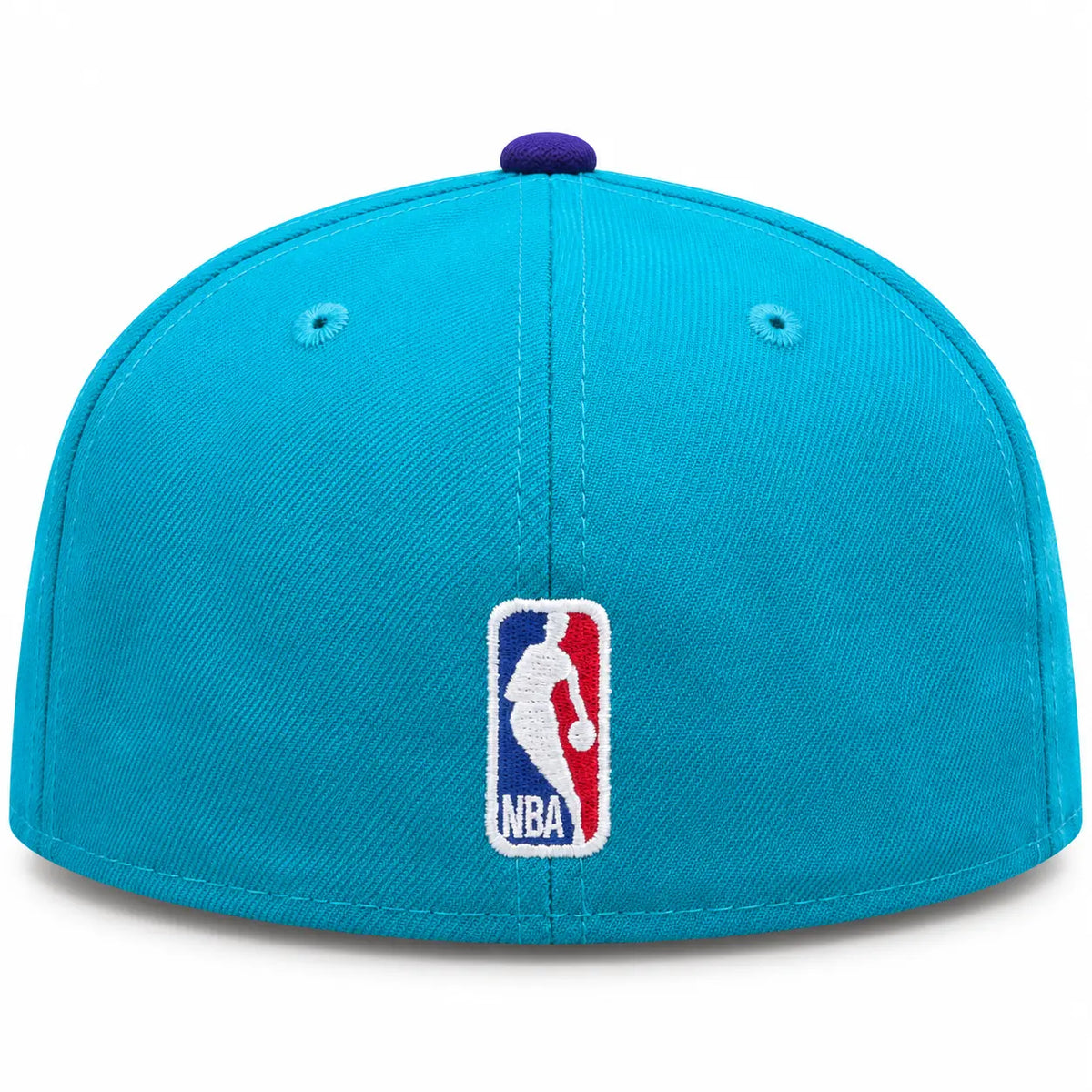 Gorra New Era 59FIFTY Charlotte Hornets Turquesa y Morada visto desde atrás 
