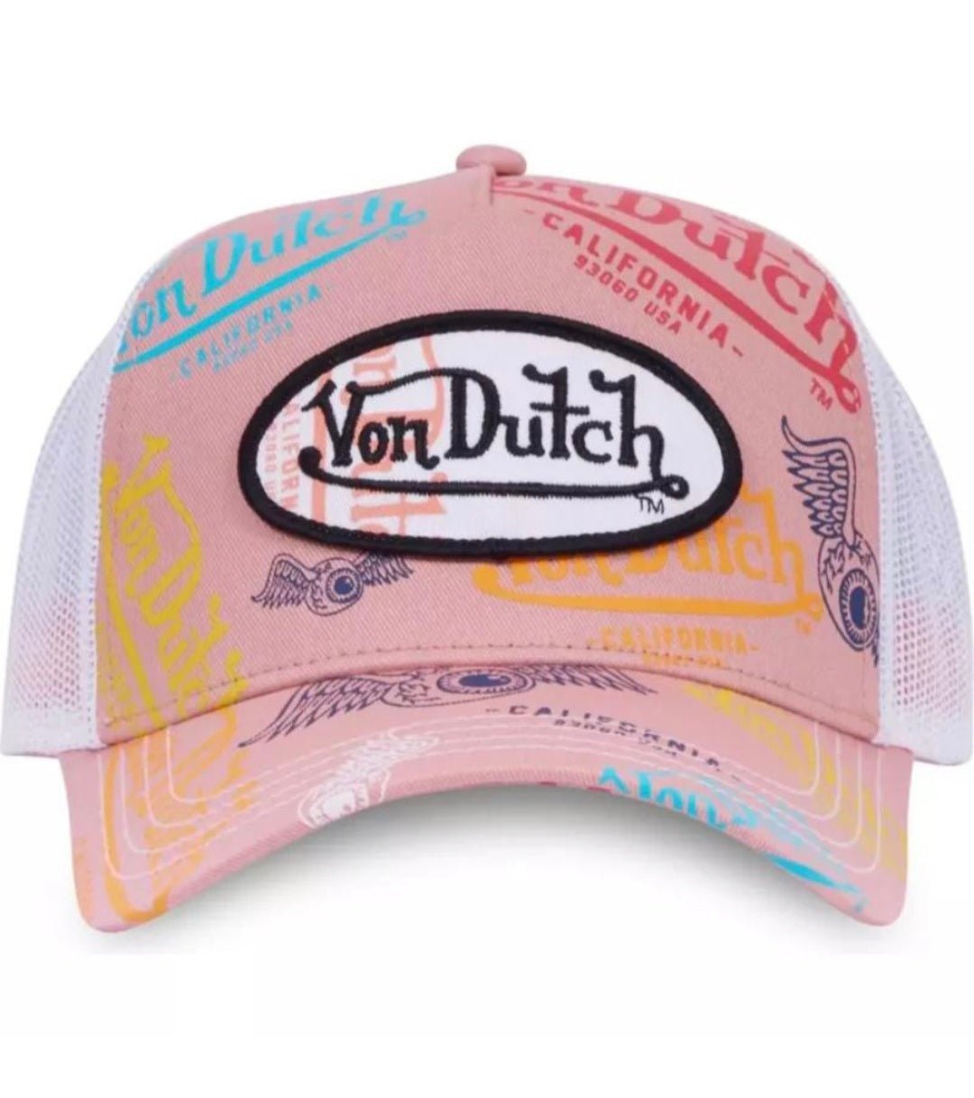 Frontal de la Gorra Von Dutch Trucker VD/1/CT/LE/POU – Rosa y Blanco