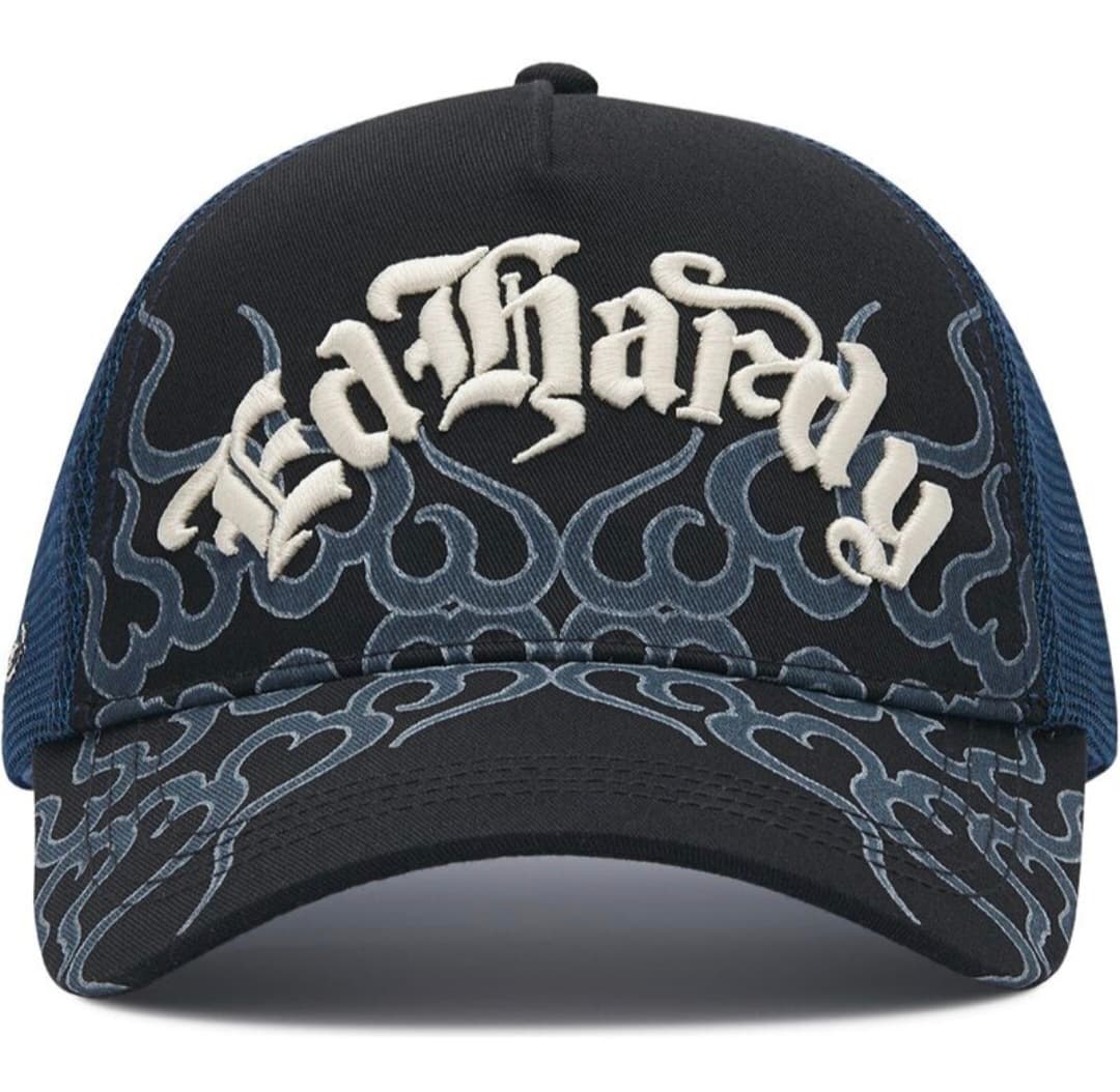 Gorras Trucker - Ed Hardy Trucker Negra con Bordados azules llamas