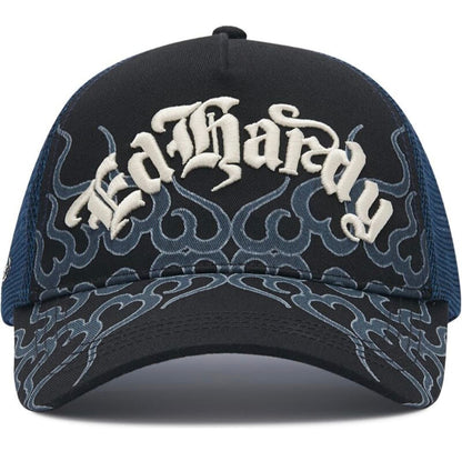 Gorras Trucker - Ed Hardy Trucker Negra con Bordados azules llamas