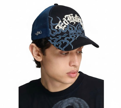 Gorras Trucker - Ed Hardy Trucker Negra con Bordados azules llamas